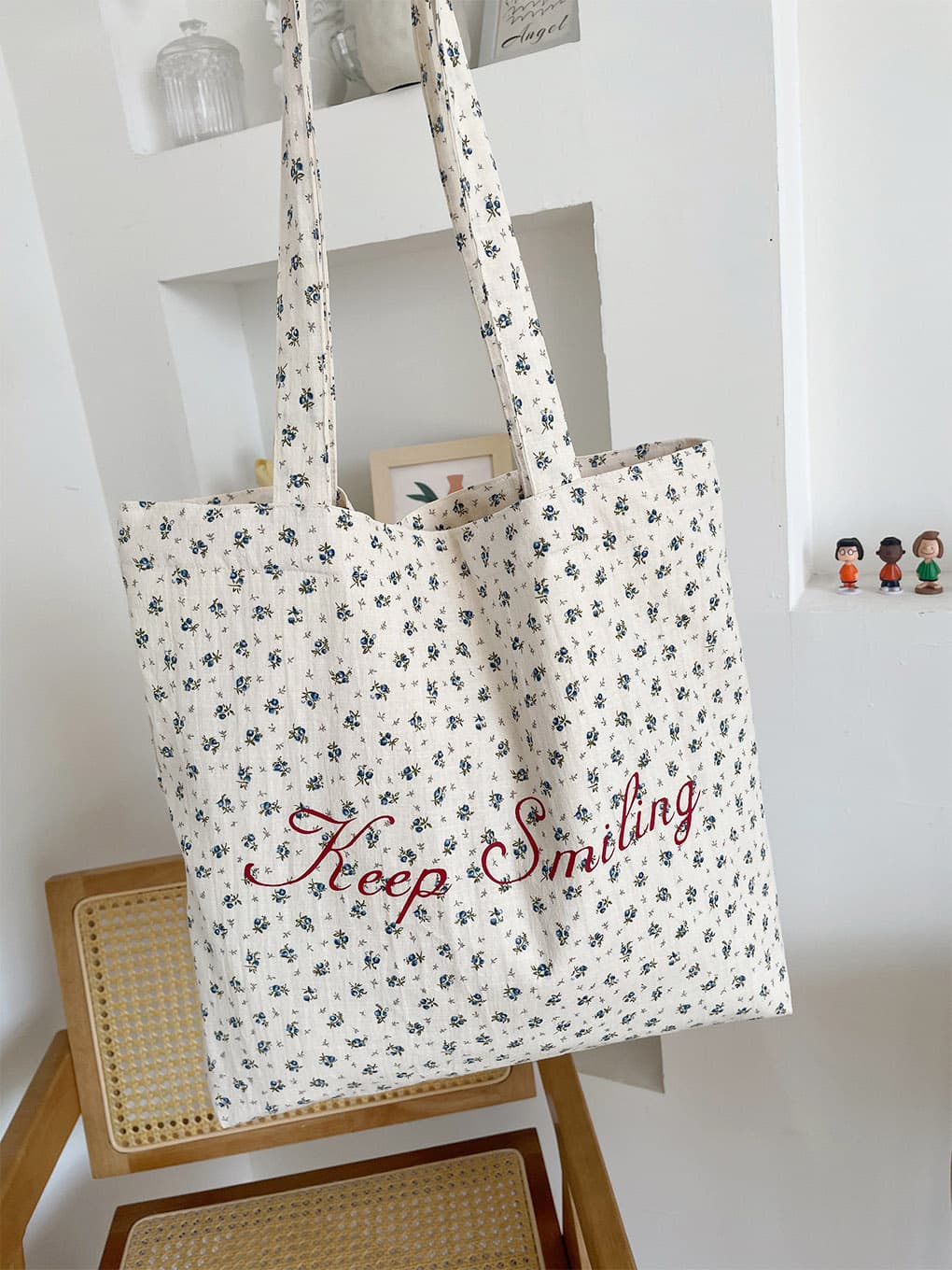 帆布バッグ 小花柄刺繍帆布トートバッグ肩掛け対応