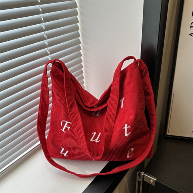 帆布バッグ コーデュロイ刺繍文字入り帆布2ウェイバッグ