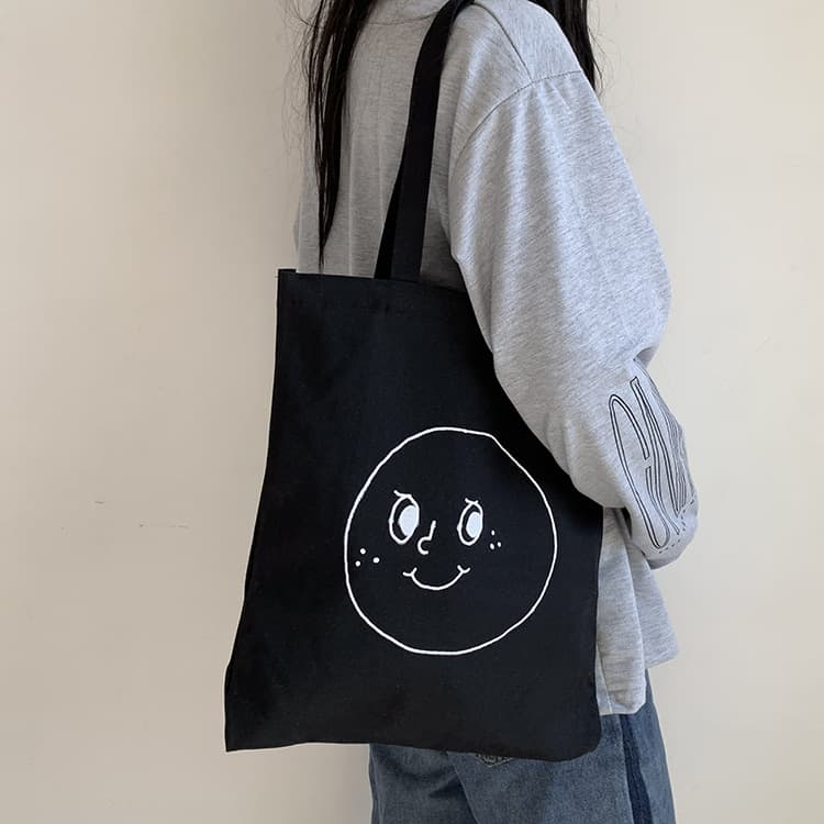 帆布バッグ かわいい笑顔プリント帆布トートバッグ