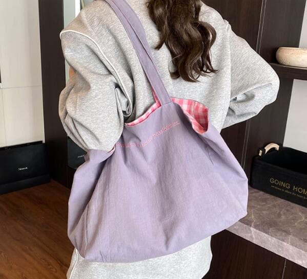 帆布バッグ チェック柄帆布トートバッグ二つ折り肩掛け