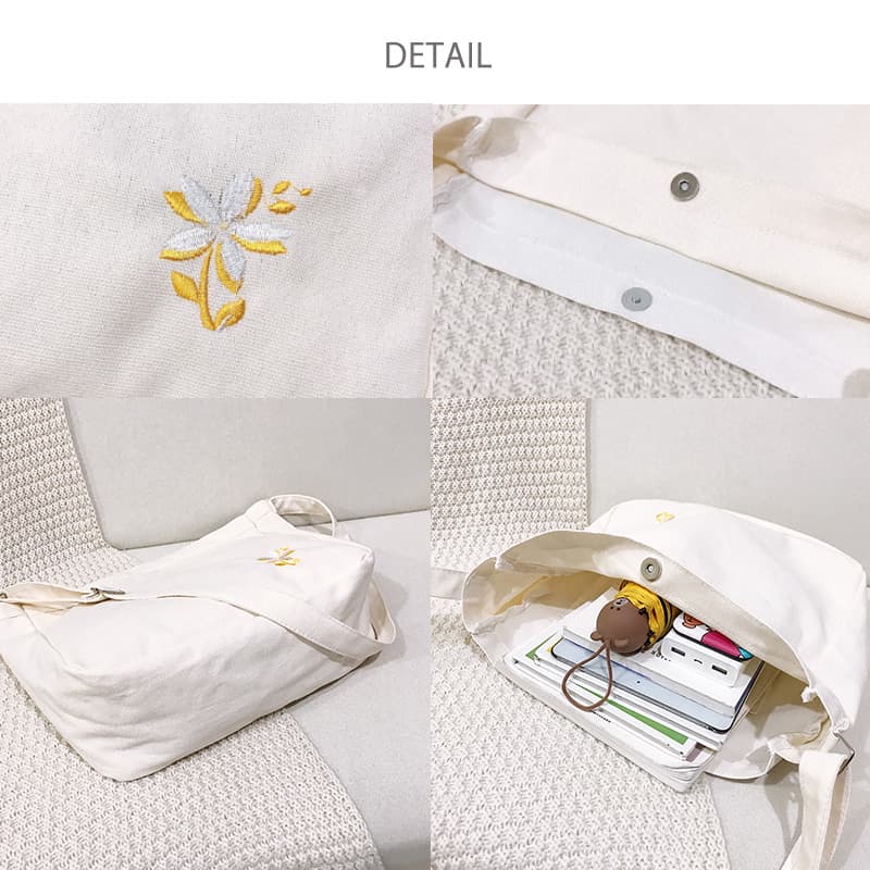 帆布バッグ 刺繍入り帆布ショルダーバッグ レディース大容量