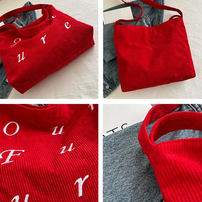 帆布バッグ コーデュロイ刺繍文字入り帆布2ウェイバッグ