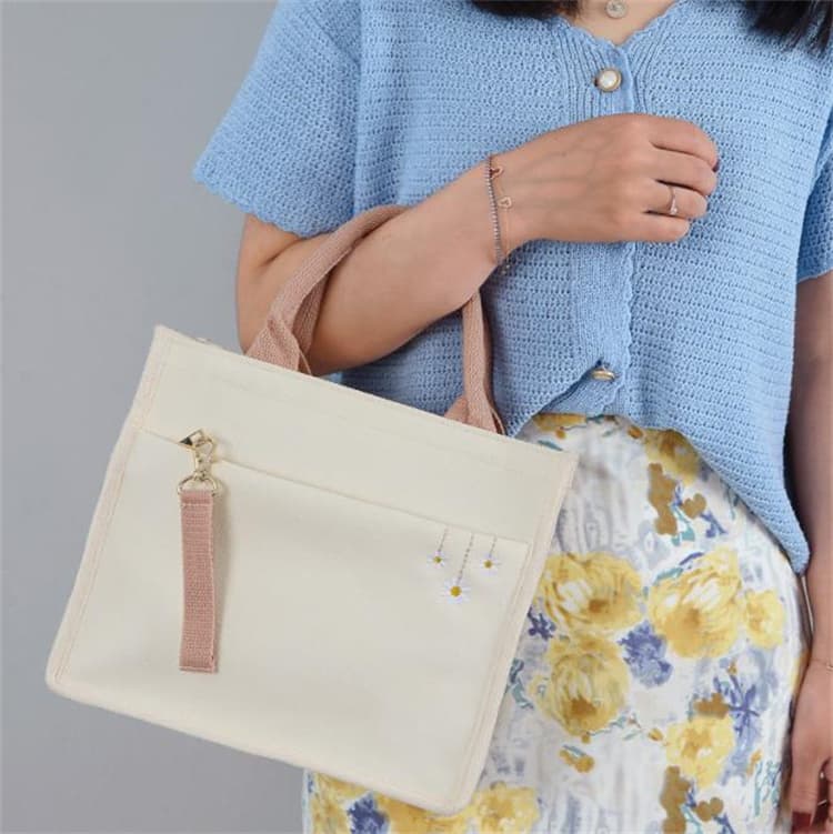 帆布バッグ 刺繍花柄帆布トートバッグ 通勤学生向け