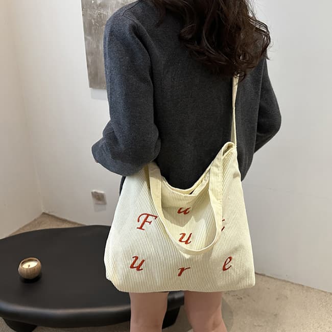 帆布バッグ コーデュロイ刺繍文字入り帆布2ウェイバッグ