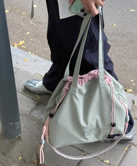 帆布バッグ 帆布2ウェイ巾着トートバッグ肩掛けショルダー